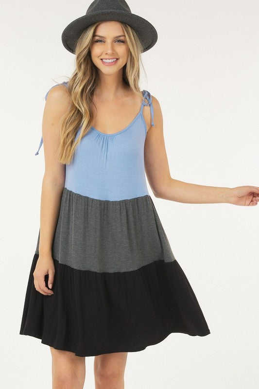 Charcoal Sleeveless Color Block Dress