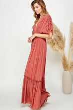 Copper Ruched Tiered V Neck Lurex Insert Maxi Dress