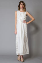 White Vertical Lace Trims Cotton Maxi Dress