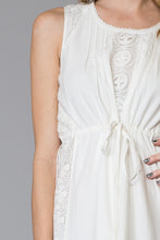 White Vertical Lace Trims Cotton Maxi Dress