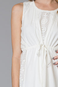 White Vertical Lace Trims Cotton Maxi Dress