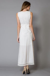White Vertical Lace Trims Cotton Maxi Dress