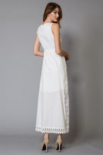 White Vertical Lace Trims Cotton Maxi Dress