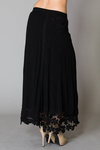 Lace Trim Lining Elastic Waistband Maxi Skirt