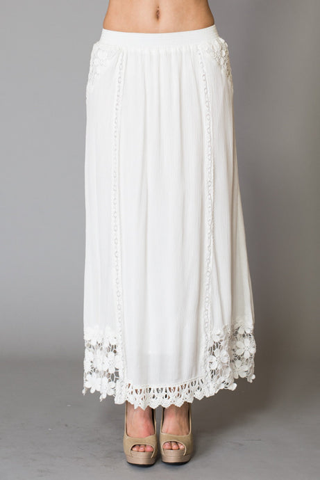 Lace Trim Lining Elastic Waistband Maxi Skirt