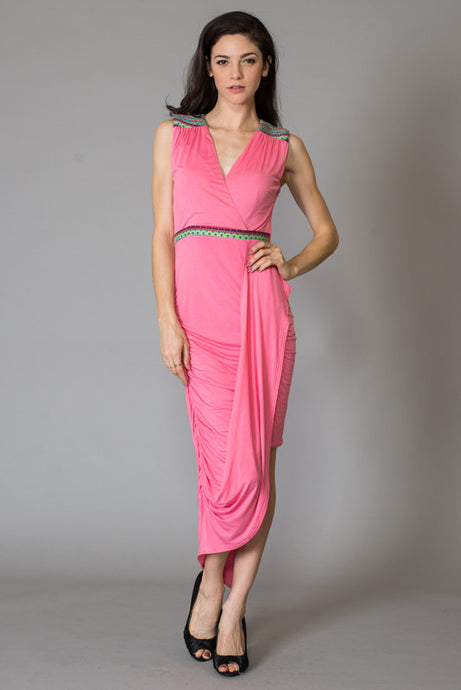 Jacquard Trim Detail Knit Wrap Dress