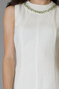 Jewel Stone Detail Neckline Texture Dress