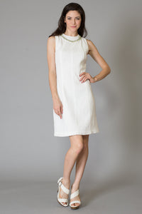 Jewel Stone Detail Neckline Texture Dress