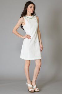 Jewel Stone Detail Neckline Texture Dress
