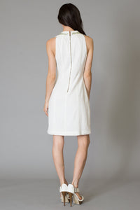 Jewel Stone Detail Neckline Texture Dress