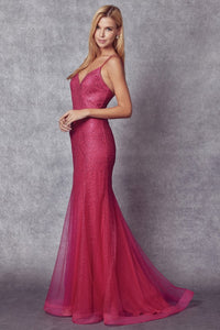 Petunia Glitter Mesh Fitted Evening Prom Gown