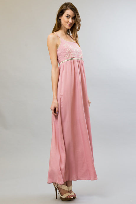 Top Emroidery Lace Trim Neck Lining Maxi Dress