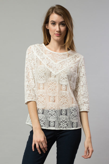 White Square Pattern Full Lace Top