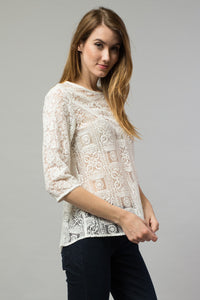 White Square Pattern Full Lace Top