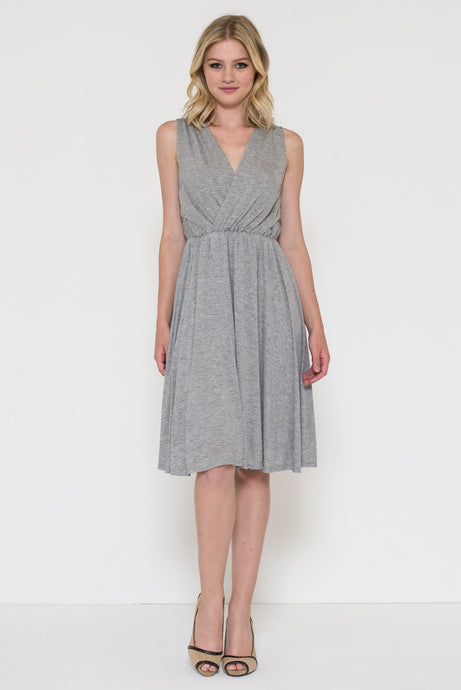 Grey V neck and V back Dress