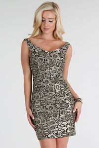Metallic Gold Embroidery Short Dress