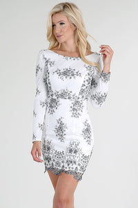 Long Sleeve Metallic Embroidered Dress