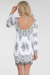 Long Sleeve Metallic Embroidered Dress