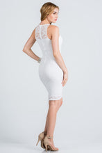 Off-White Embellish Neck Bodycon Short Lace Dress
