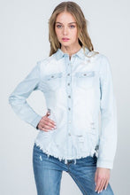 Light Denim Destroyed Slim Denim Shirt