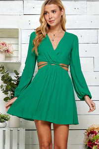 Green Cutout Open Sleeve V-neck Dress
