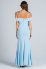Light Blue Off Shoulder Waist Beaded Long Dress