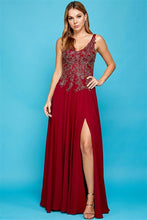 Burgundy/Gold Long Evening Dress