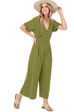 Olive Short Sleeve Button Up Jumper In Rayon Span