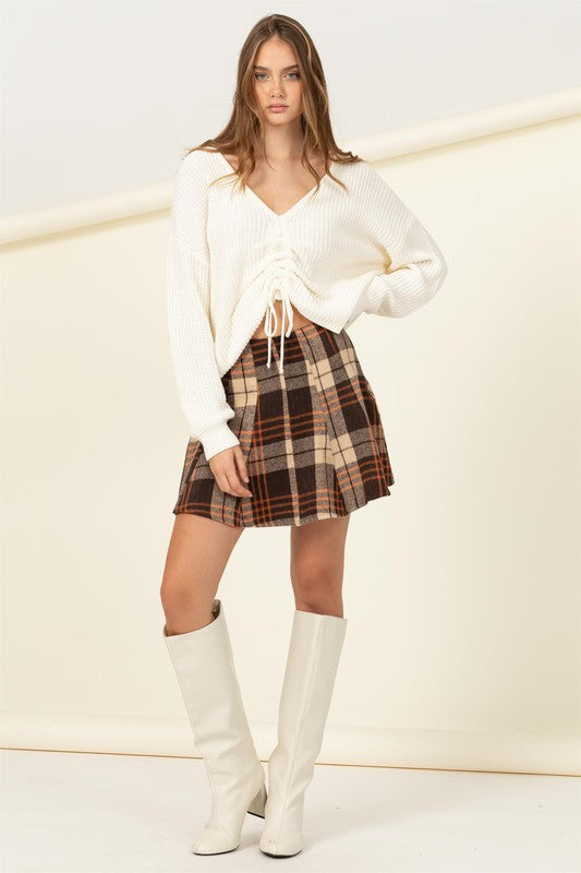 Brown Maybe Baby Checkered Skater Mini Skirt