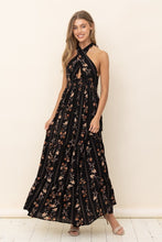 Black Floral Maxi Dress With Ruffle Details