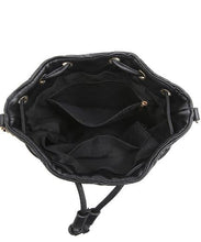 Black Quilted Drawstring Bucket Crossbody Bag Satchel