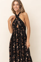 Black Floral Maxi Dress With Ruffle Details
