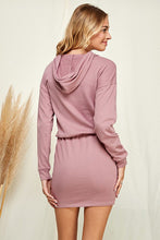 Light Red Bean Solid Hoodie Midi Dress