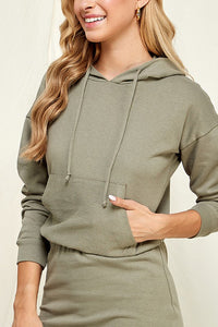 Fade Olive Solid Hoodie Midi Dress