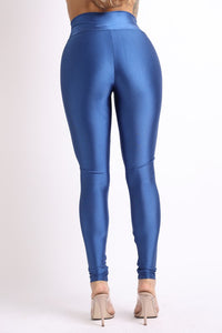 Classic Blue Nylon Spandex Zipper Leggings