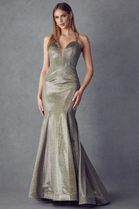 Metallic Gold Fitted Metallic Prom Evening Gown