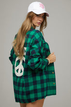 Green Plaid Embroidered Patch Button Down Jacket