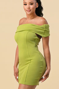 Green Apple French Terry Off Shoulder Dress