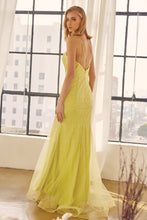 Yellow Glitter Mesh Fitted Evening Prom Gown