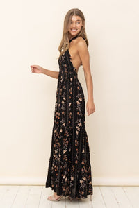 Black Floral Maxi Dress With Ruffle Details