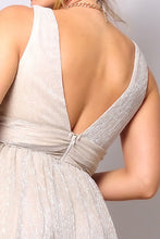 Gold Sleeveless Deep V Glitter Ice Queen Maxi Dress