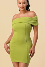 Green Apple French Terry Off Shoulder Dress