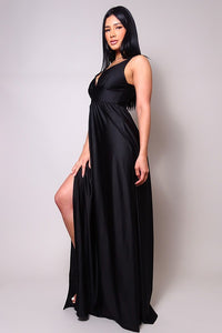 Black Sleeveless Deep V Side Slit Maxi Gown