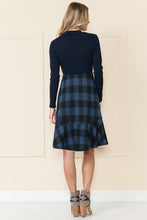 Navy Plaid And Solid Rib Matched Dress