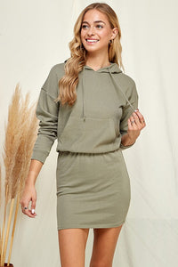 Fade Olive Solid Hoodie Midi Dress