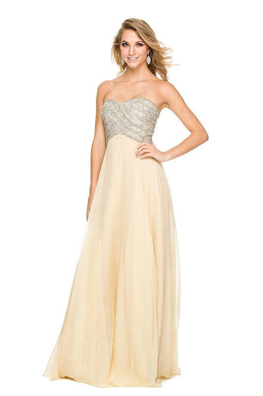Gold Jewel Embellished Evening Dress