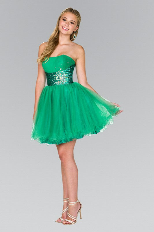 Green Strapless Sweetheart Tulle Short Dress With Pleated Bodice