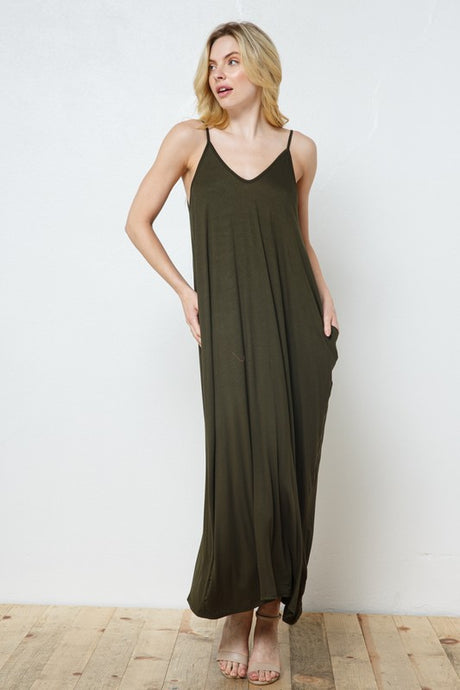 Dark Green Knit Open Shoulder V Neck Harem Maxi Dress