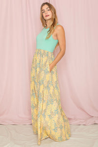 Mint Yellow Meadow Floral Print Maxi Dress