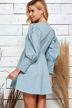 Dusty Blue Zippered Front Cuff Sleeve Mini Dress